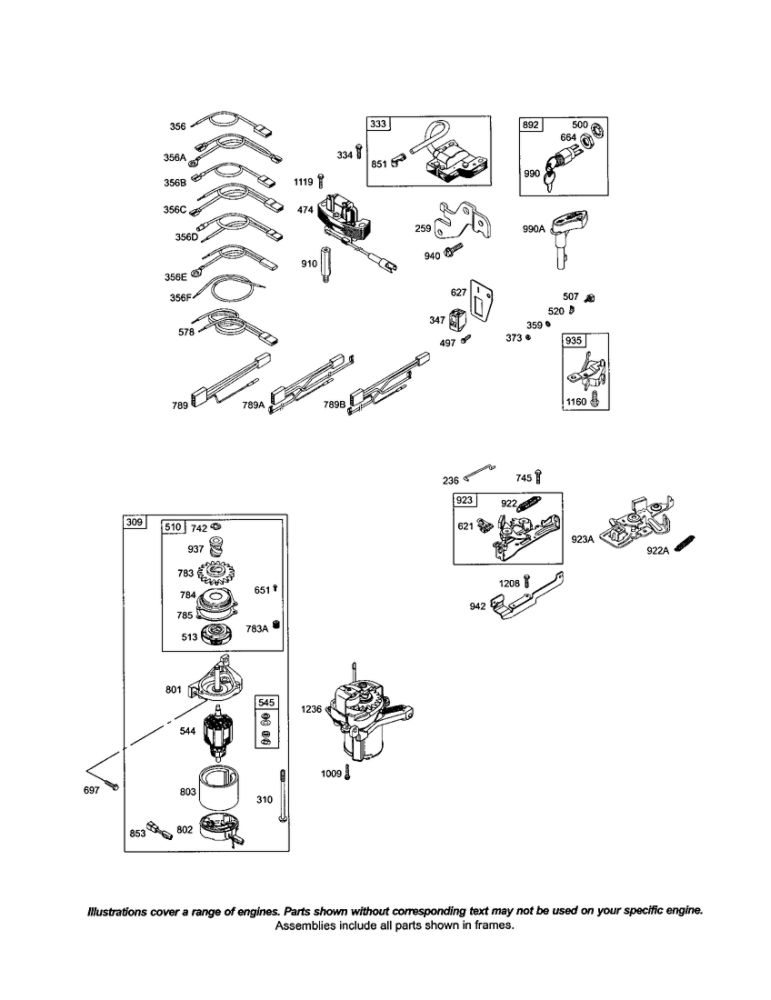 Motor-Starter Diagram and Parts List for 12F700 0505 - 2791 Briggs and Stratton Engine